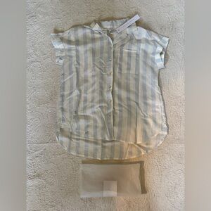 NWT Jane+Delancey button down, white w/ blue stripes, transparent- size small